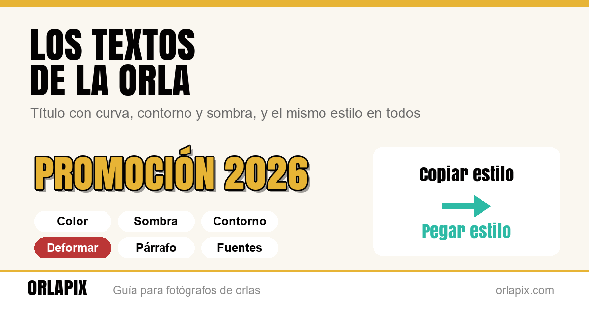 Los textos de la orla: título, curva, contorno y estilo